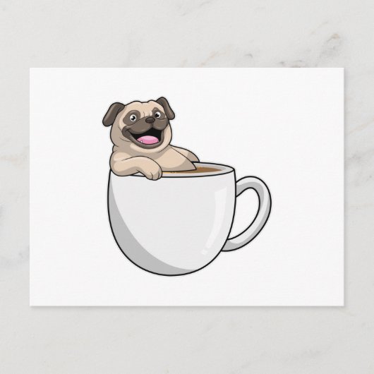Pug with Cup of Coffee ポストカード (正面)