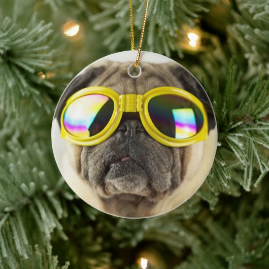 Pug with Goggles セラミックオーナメント (ツリー)