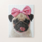 Pug with Pink Bow ジグソーパズル (縦)