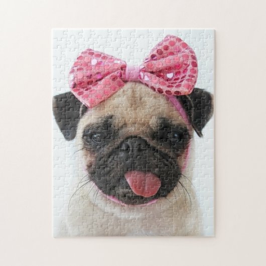 Pug with Pink Bow ジグソーパズル (縦)