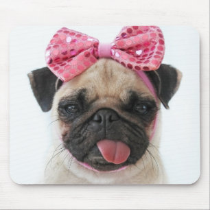 Pug with Pink Bow マウスパッド