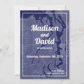 Pugetサウンドヴィンテージマップウェディング日付を保存Invi 招待状 (正面)