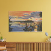 Puget Sound, WA – ヨットクラブ夕日のムーリング キャンバスプリント (インサイチュ (リビング))