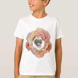 PugFlowerの子供のHanes TaglessのTシャツ Tシャツ