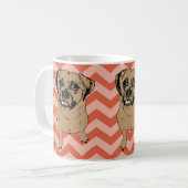 Puggleお洒落な白黒オレンジシェブロンのマグ コーヒーマグカップ (正面左)