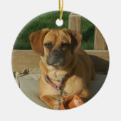 Puggleのクリスマスのオーナメント セラミックオーナメント (正面)