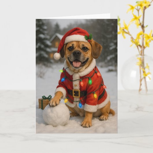 Puggle Christmas Card カード (黄色い花)