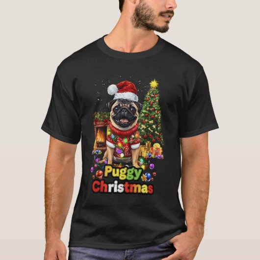 Puggy Christmas Pug Xmas Pug Santa Claus Pug Lover Tシャツ (正面)