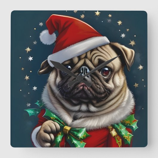 Puggy Claus Collection スクエア壁時計 (正面)