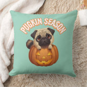 Pugkin Season Cute Halloween Pug Throw Pillow クッション (ブランケット)