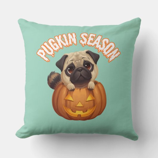 Pugkin Season Cute Halloween Pug Throw Pillow クッション (正面)
