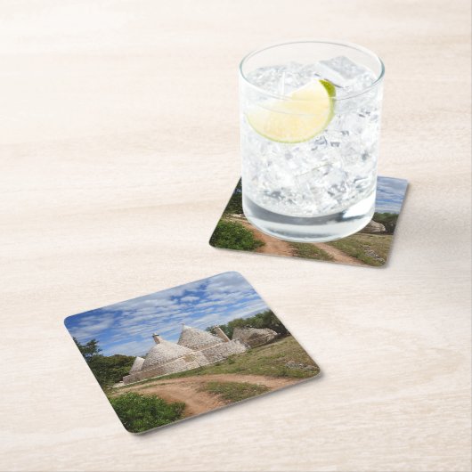 PugliaまたはApuliaのTrulliの家 スクエアペーパーコースター (インサイチュ)