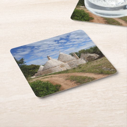 PugliaまたはApuliaのTrulliの家 スクエアペーパーコースター (アングル)