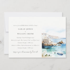 Puglia Italy Watercolor Landscape Rehearsal Dinner 招待状