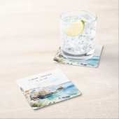 Puglia, Italy Watercolor Landscape Wedding スクエアペーパーコースター (インサイチュ)