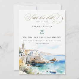 Puglia, Italy Watercolor Landscape Wedding セーブザデート
