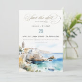 Puglia, Italy Watercolor Landscape Wedding セーブザデート (スタンド正面)