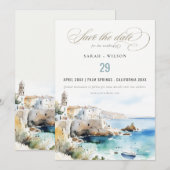 Puglia, Italy Watercolor Landscape Wedding セーブザデート (正面/裏面)