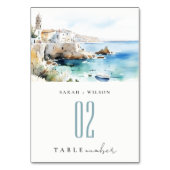 Puglia, Italy Watercolor Landscape Wedding テーブルナンバー (裏面)