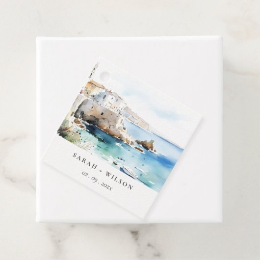 Puglia, Italy Watercolor Landscape Wedding フェイバータグ (インサイチュ)
