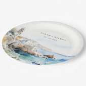 Puglia, Italy Watercolor Landscape Wedding ペーパープレート (アングル)