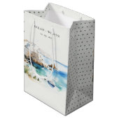 Puglia, Italy Watercolor Landscape Wedding ミディアムペーパーバッグ (裏面アングル)