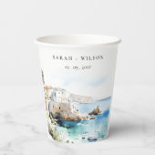Puglia, Italy Watercolor Landscape Wedding 紙コップ (裏面)