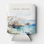 Puglia, Italy Watercolor Landscape Wedding 缶クーラー (裏面)