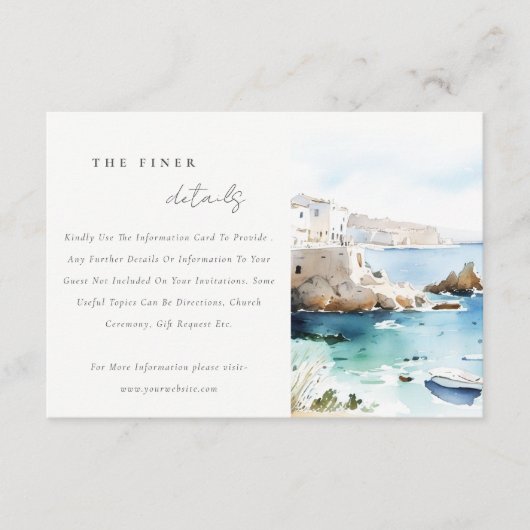 Puglia Italy Watercolor Landscape Wedding Details エンクロージャーカード (正面)