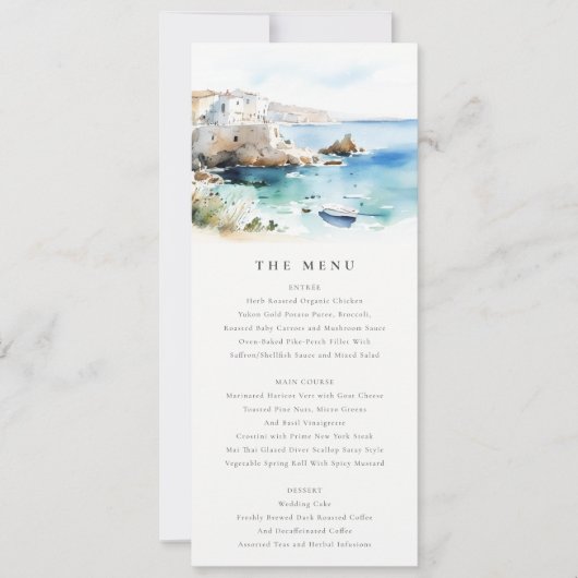Puglia, Italy Watercolor Landscape Wedding Menu 招待状 (正面)