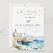 Puglia, Italy Watercolor Landscape Wedding Photo セーブザデート (正面)
