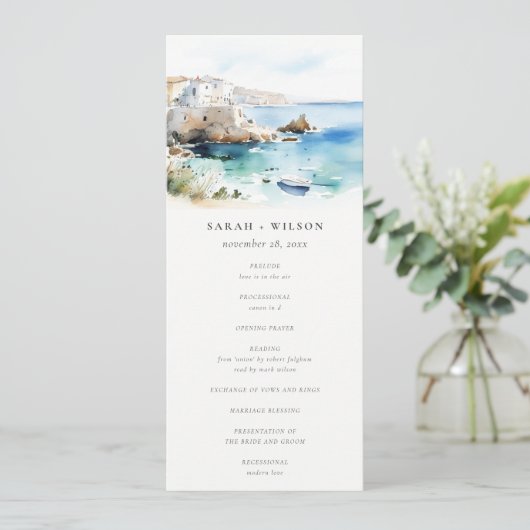 Puglia, Italy Watercolor Landscape Wedding Program 招待状 (スタンド正面)