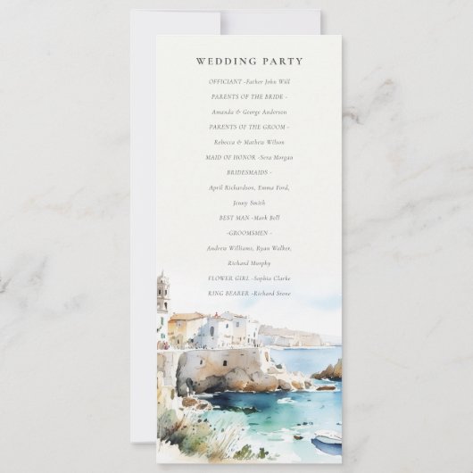 Puglia, Italy Watercolor Landscape Wedding Program 招待状 (裏面)