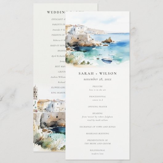 Puglia, Italy Watercolor Landscape Wedding Program 招待状 (正面/裏面)