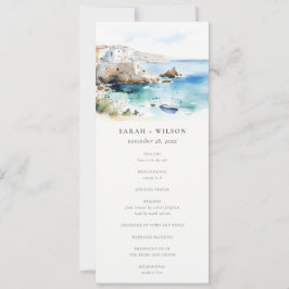 Puglia, Italy Watercolor Landscape Wedding Program 招待状