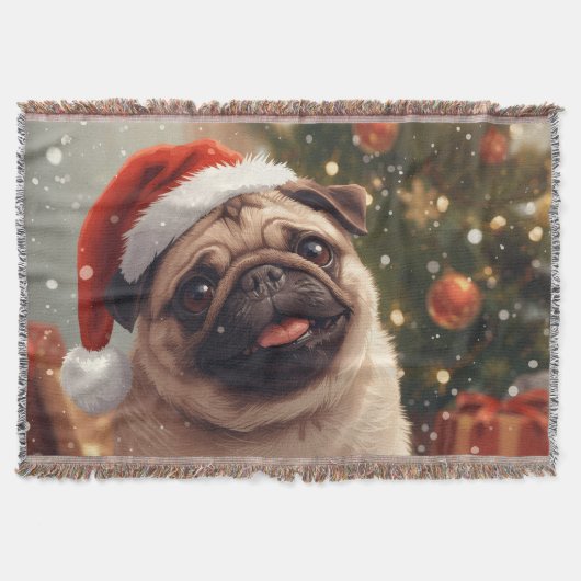 Pugmas Cheer: Cozy Snuggles with Santa’s Cutest スローブランケット (正面)