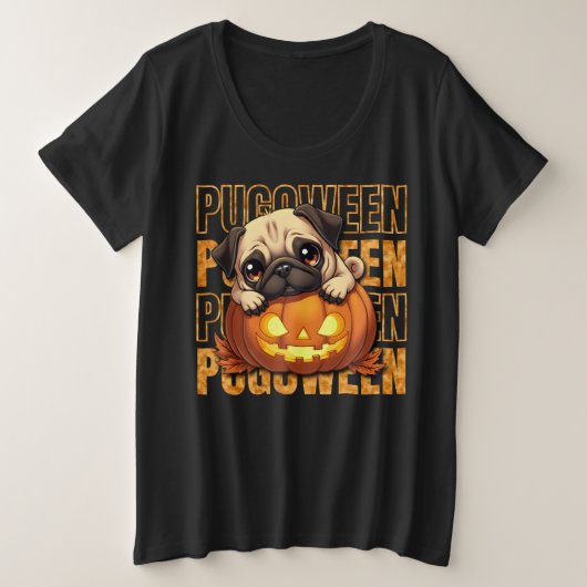 PUGOWEEN - Pug Loversハロウィーン プラスサイズTシャツ (デザイン正面)