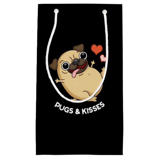 Pugsとキスおもしろい犬プンダークBG スモールペーパーバッグ (正面)