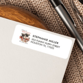 PUGSとキス子犬をテーマにしたクリスマス ラベル