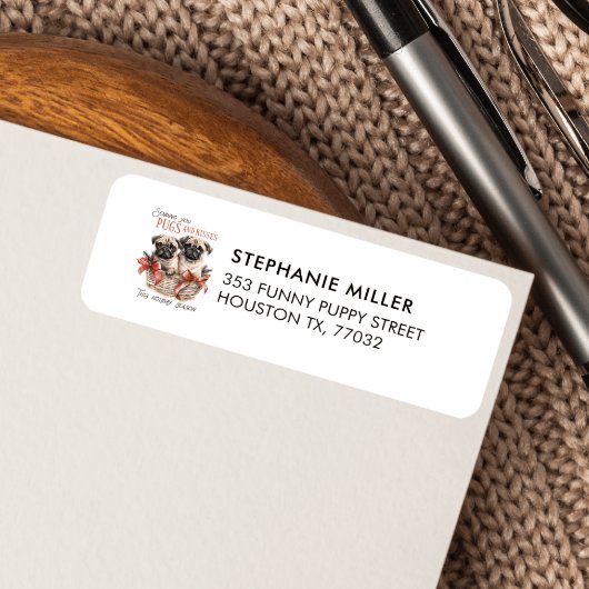 PUGSとキス子犬をテーマにしたクリスマス ラベル