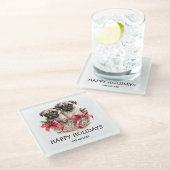 PUGSとキス犬をテーマにしたクリスマスカスタム ガラスコースター (アングル)