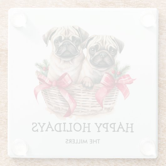 PUGSとキス犬をテーマにしたクリスマスカスタム ガラスコースター (裏面)