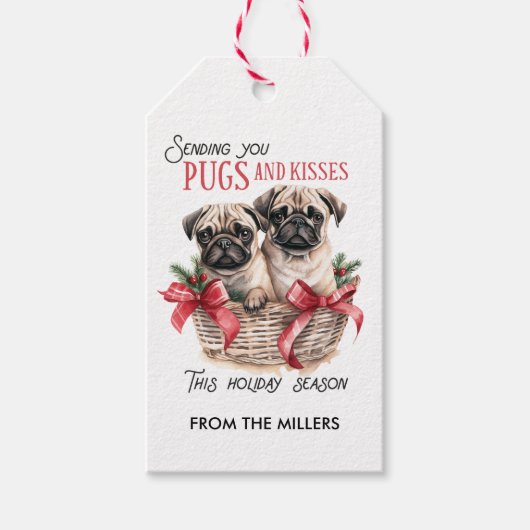 PUGSとキス犬をテーマにしたクリスマスカスタム ギフトタグ (正面)