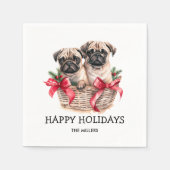 PUGSとキス犬をテーマにしたクリスマスカスタム スタンダードカクテルナプキン (正面)