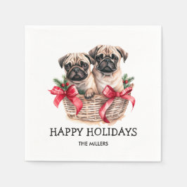 PUGSとキス犬をテーマにしたクリスマスカスタム スタンダードカクテルナプキン
