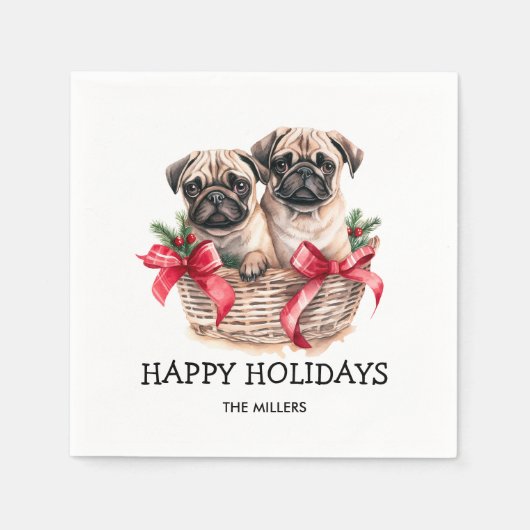 PUGSとキス犬をテーマにしたクリスマスカスタム スタンダードカクテルナプキン (正面)