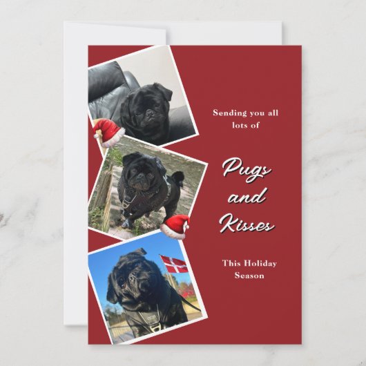 pugsとキス3枚の写真のホリデーカード 招待状 (正面)