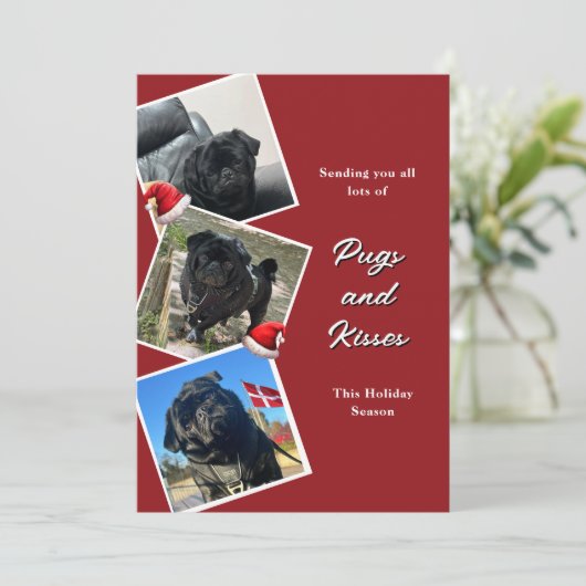 pugsとキス3枚の写真のホリデーカード 招待状 (スタンド正面)