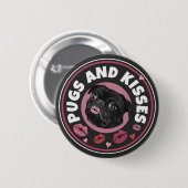Pugsとキス |かわいいプリン | Pug愛好家 缶バッジ (正面&裏面)