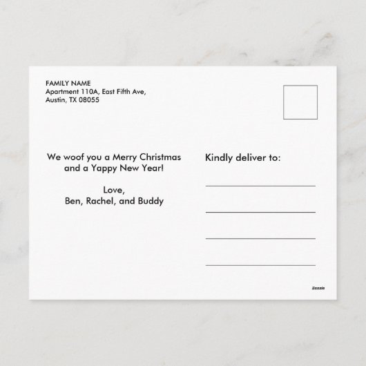 PUGSとKISESS DOGをテーマにしたクリスマスフォト シーズンポストカード (裏面)